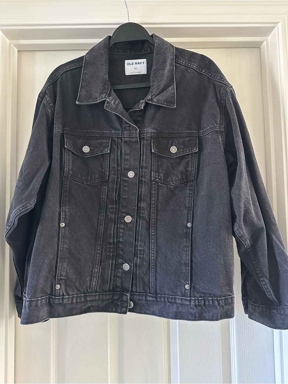 Old Navy Women's Faded Black Denim Trucker Jacket XXL For Oversized Look